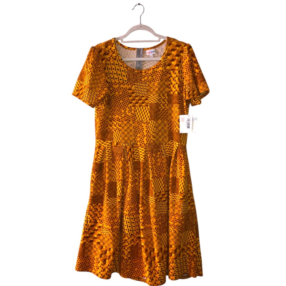 NWT- LuLaRoe Orange pattern Amelia Midi Dress with Flutter Sleeves